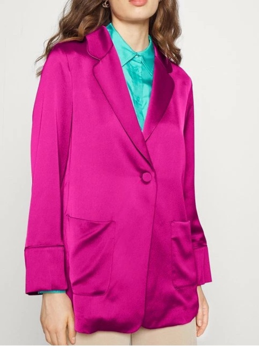 Max & Co. Single Breasted Satin Fucsia Blazer Sz 4
